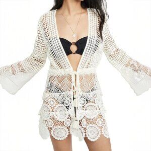 Ramy Brook Swim Cream Lace Swim Coverup Crochet L